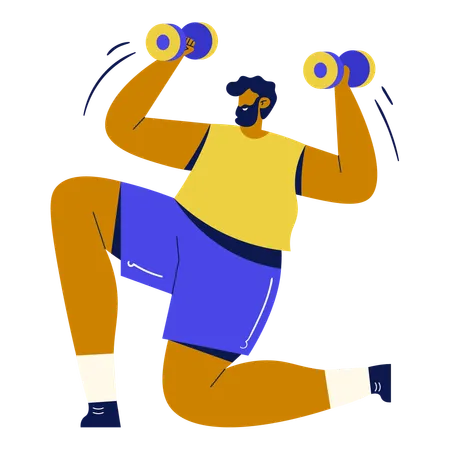 Man doing Workout with Dumbbells  Illustration