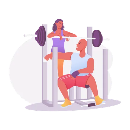 Man Doing workout with Gym Coach  Illustration