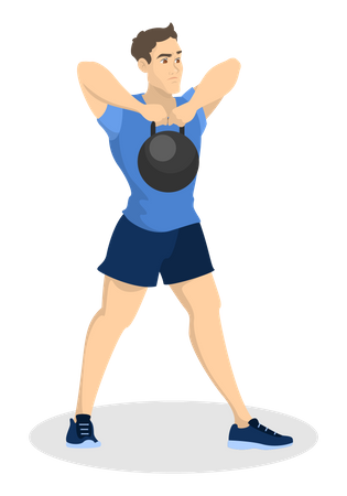 Man doing workout with kettlebell  Illustration