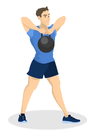 Man doing workout with kettlebell Illustration