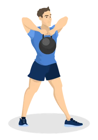 Man doing workout with kettlebell  Illustration