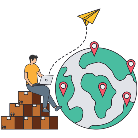 Man doing worldwide delivery  Illustration