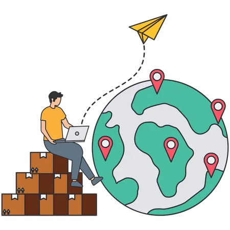 Man doing worldwide delivery  Illustration