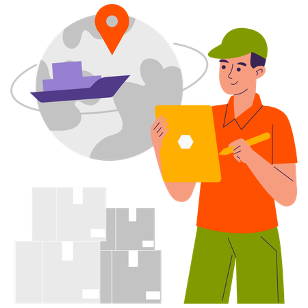 Man doing worldwide shipping  Illustration