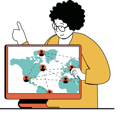 Man doing worldwide work  Illustration