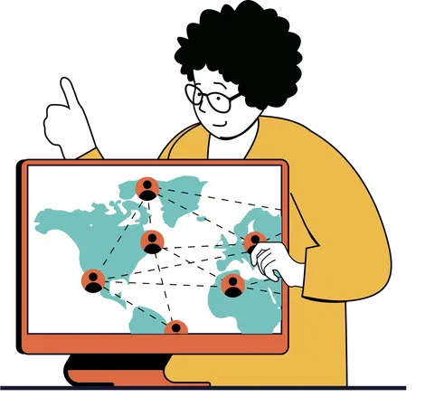 Man doing worldwide work  Illustration