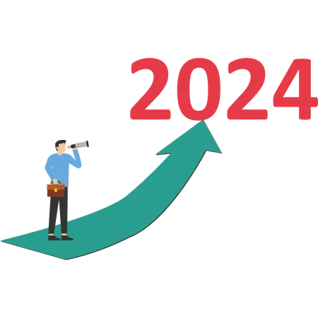 Year 2024 Outlook Economic Forecast Or Future Vision Business Opportunity Or Challenge Ahead Year Review Or Analysis Concept Illustration
