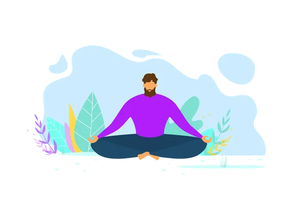 Man doing yoga and meditation Illustration
