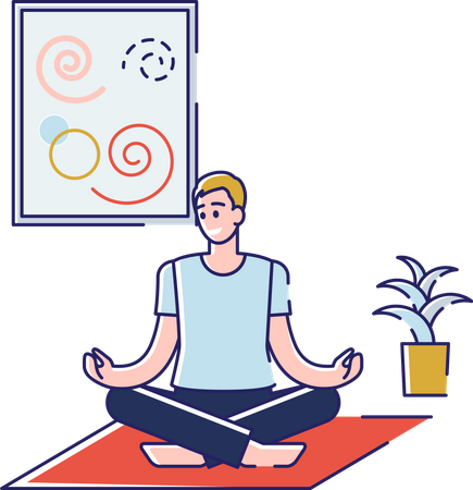 Man doing yoga at home Illustration