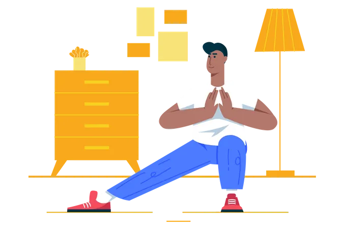 Man doing yoga at home Illustration