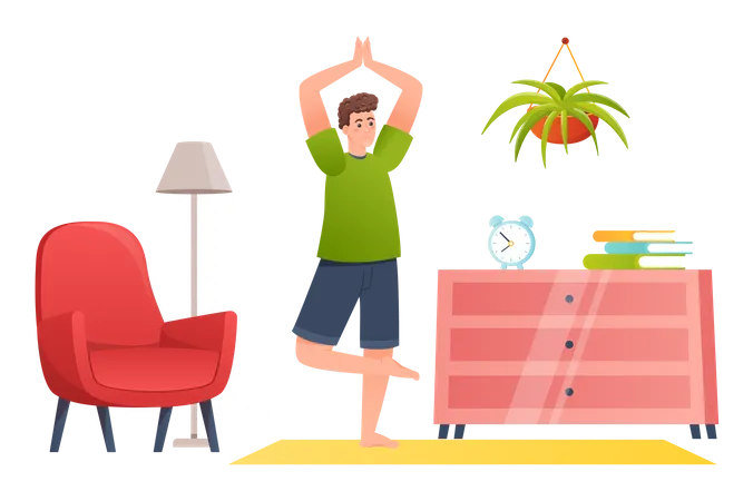 Man doing yoga at home  Illustration