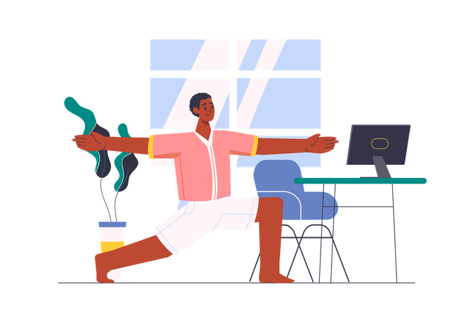 Man doing yoga at office  Illustration