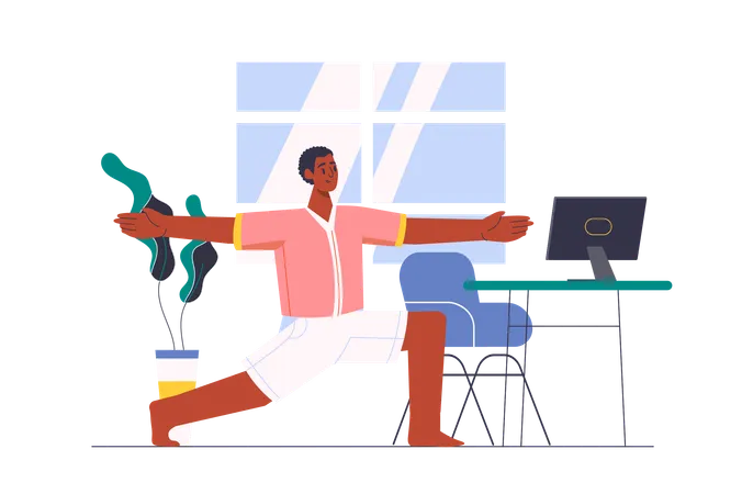 Man doing yoga at office  Illustration