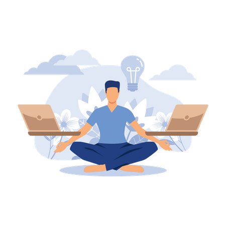 Man doing yoga during work  Illustration