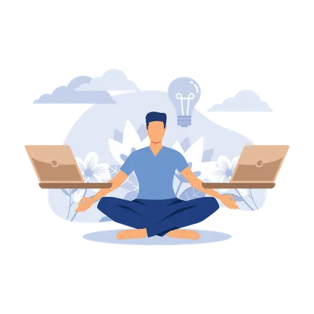 Man doing yoga during work  Illustration