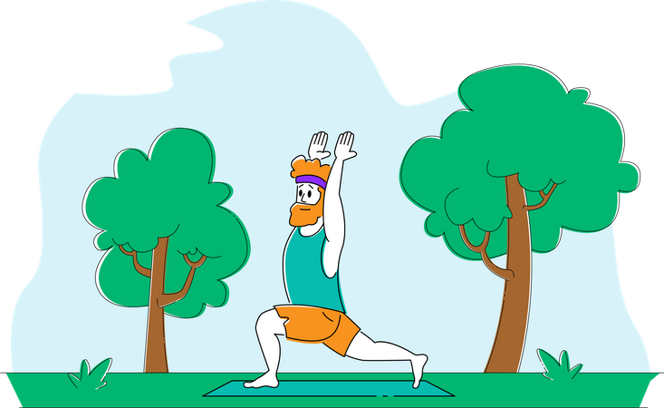 Man doing yoga in garden Illustration