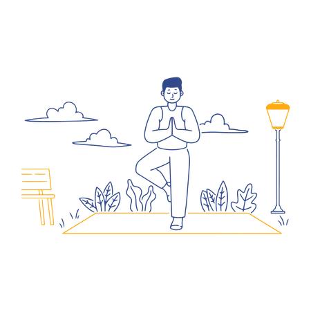 Man Doing Yoga in Park  Illustration