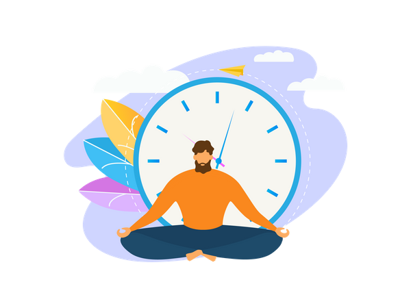 Man doing yoga in the office  Illustration