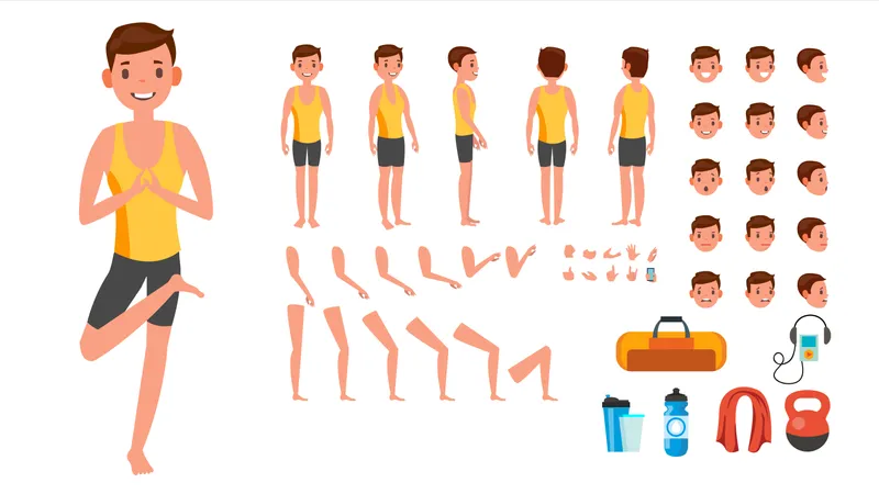 Man Doing Yoga With Different Poses  Illustration