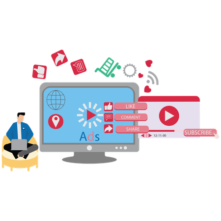 Man Doing YouTube Marketing  Illustration