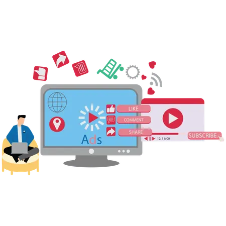 Man Doing YouTube Marketing  Illustration