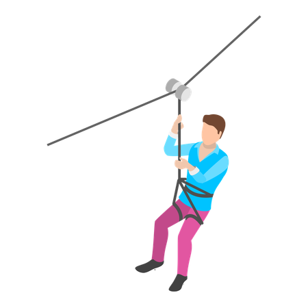 Man doing zipline in rope park  Illustration