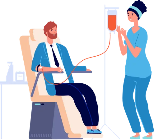 Blood Donors Volunteers Man And Woman With Nurses Donating Blood In Hospital Vector Set Blood Donate Volunteer Give Donation Illustration Illustration