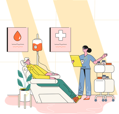 Man donating blood at blood bank  Illustration