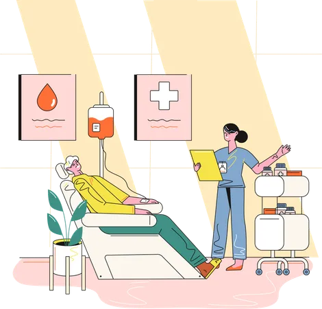 Man donating blood at blood bank  Illustration