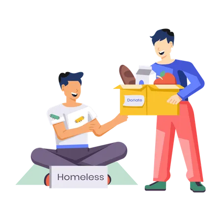 Man donating food to homeless poor  Illustration