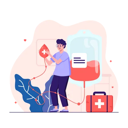 Man donating his blood to blood bag  Illustration