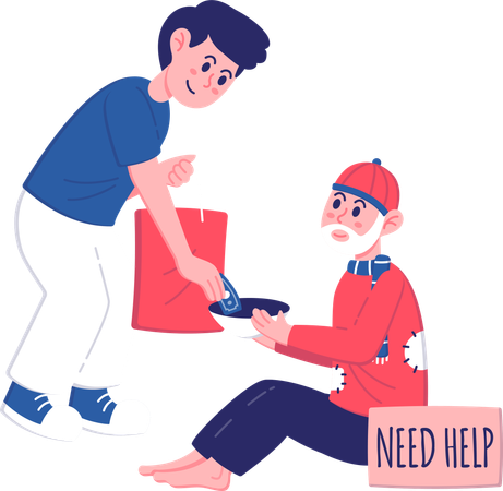 Man donating money to poor kid  Illustration