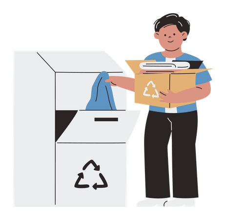 Man Donating Used Clothes for Recycling  Illustration