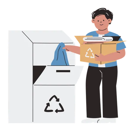 Man Donating Used Clothes for Recycling  Illustration