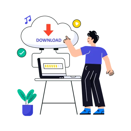 Man download data from Cloud  Illustration