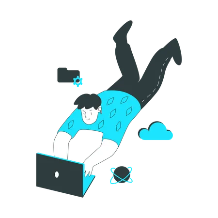 Uomo che scarica dati dal cloud  Illustration