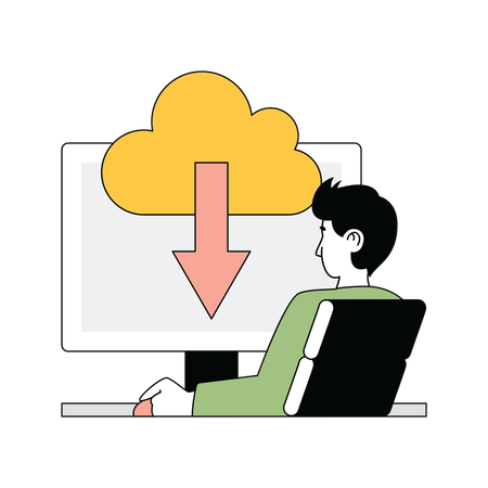 Man downloading files from cloud system  Illustration