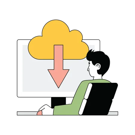 Man downloading files from cloud system  Illustration