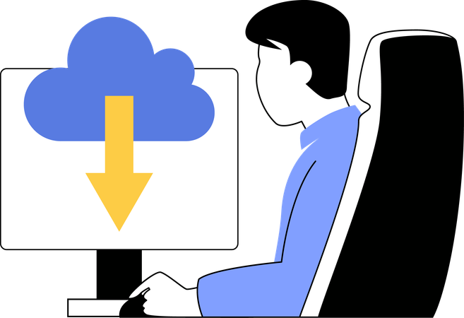 Man downloading files from cloud system  Illustration