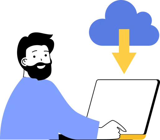 Man Downloading form cloud server  Illustration