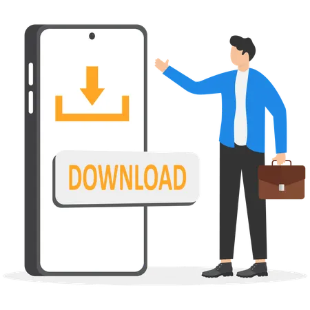 Man downloading on mobile  Illustration