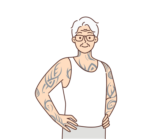 Man draw tattoo on full body  Illustration