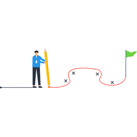 Man Drawing a Path to Success with a Pencil and Flag  Illustration