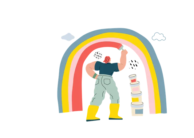 Life Unframed Rainbow Artist Modern Flat Vector Concept Illustration Of A Man Drawing A Rainbow Metaphor Of Unpredictability Imagination Whimsy Cycle Of Existence Play Growth And Discovery Illustration
