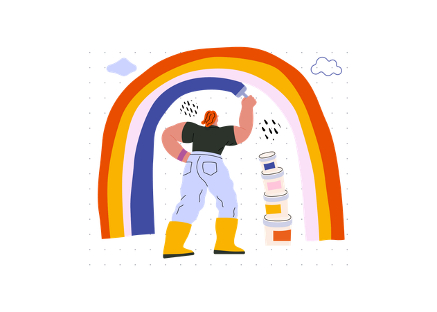 Man drawing a rainbow  Illustration