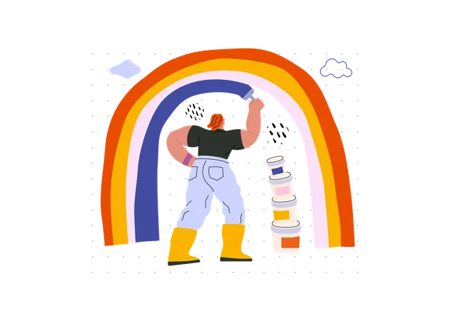 Life Unframed Rainbow Artist Modern Flat Vector Concept Illustration Of A Man Drawing A Rainbow Metaphor Of Unpredictability Imagination Whimsy Cycle Of Existence Play Growth And Discovery Illustration