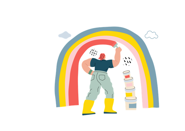 Man drawing a rainbow  Illustration