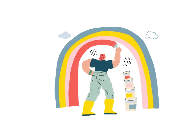 Man drawing a rainbow  Illustration