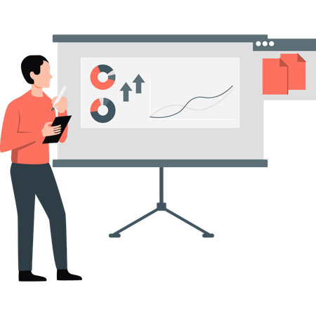 Man drawing graphs on board  Illustration