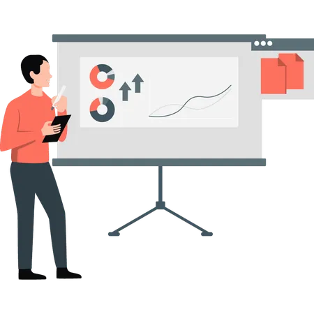 Man drawing graphs on board  Illustration